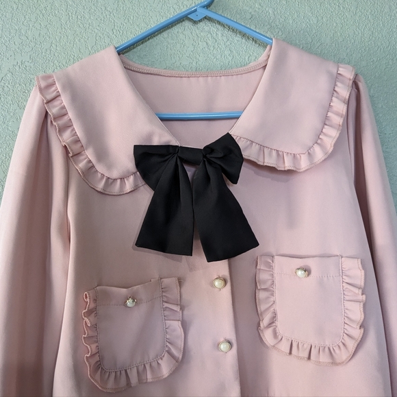 Pink Ruffled Jacket with Black Bow - Picture 3 of 4
